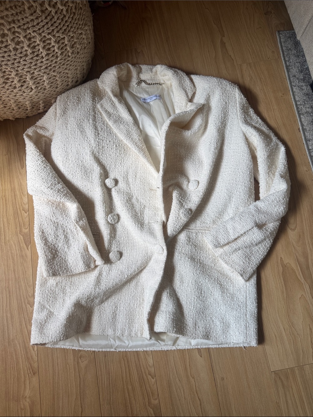 Cream Bouclé Double-Breasted Blazer